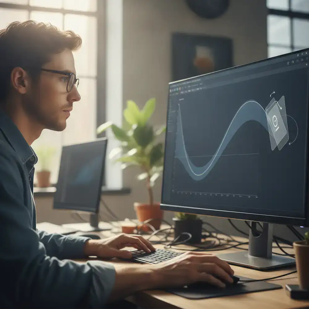 A developer adjusting the 3D flip animation curve for a card